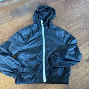 Justice Girls Size 10 Large Windbreaker Jacket Lightweight Black Zip Up Hooded
